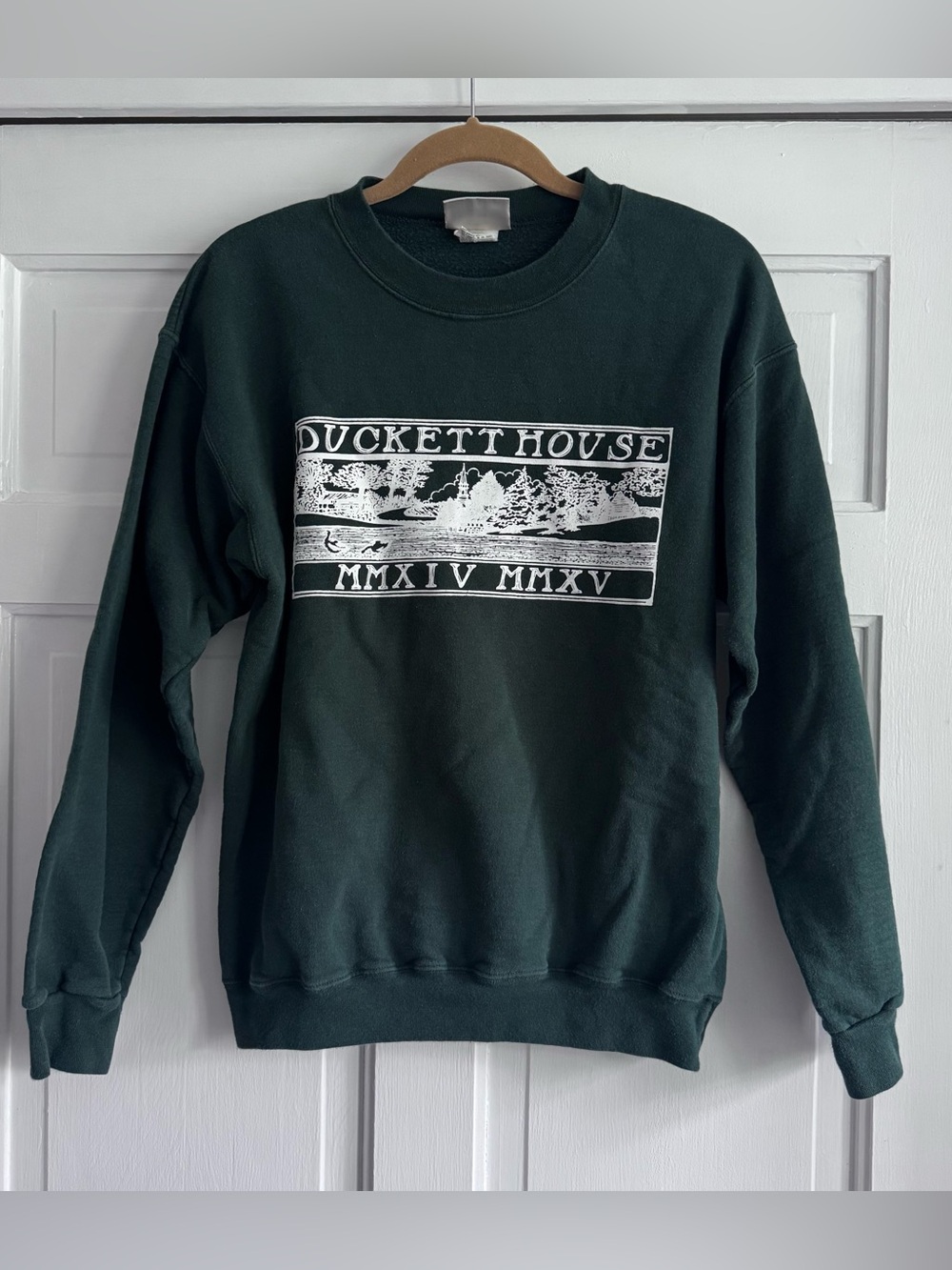 VTG 90s Graphic Print Duckett House Sweatshirt Men Sz S Green Sweatshirt Hanes